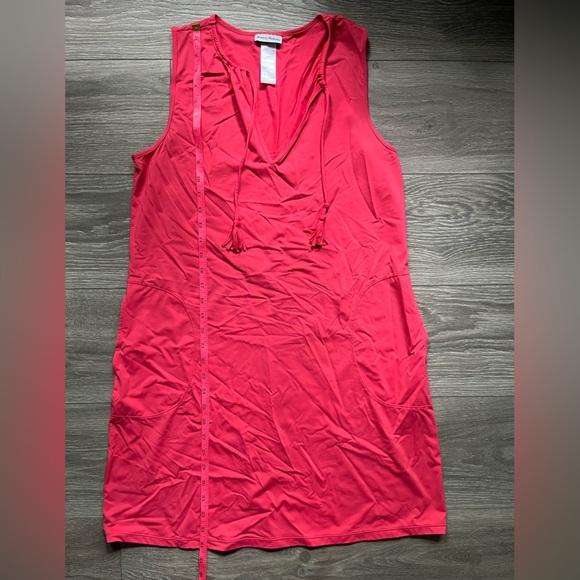 Tommy Bahama Coral Sleeveless V Neck Tassel Pockets Nylon Blend Summer Dress M - Picture 7 of 7